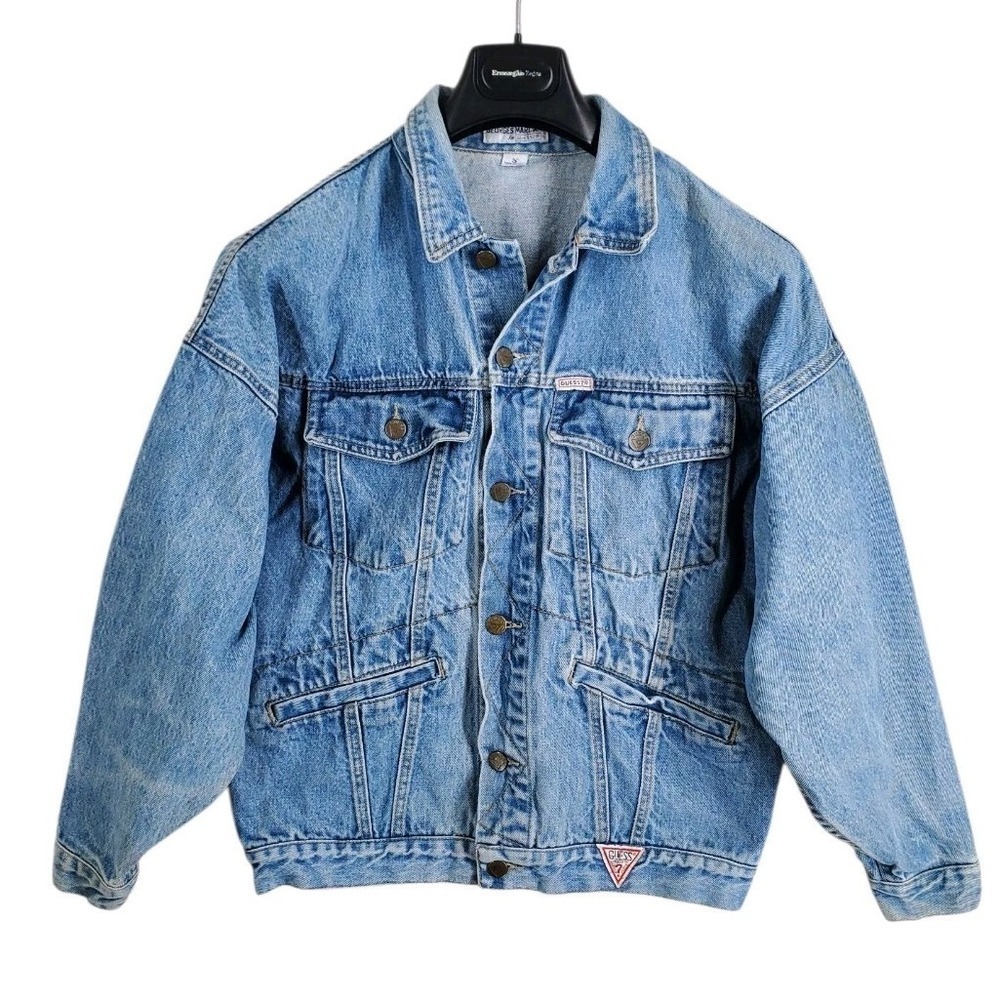 Vtg 80s Guess Georges Marciano Trucker Denim Jacket Mens S Blue Distressed USA